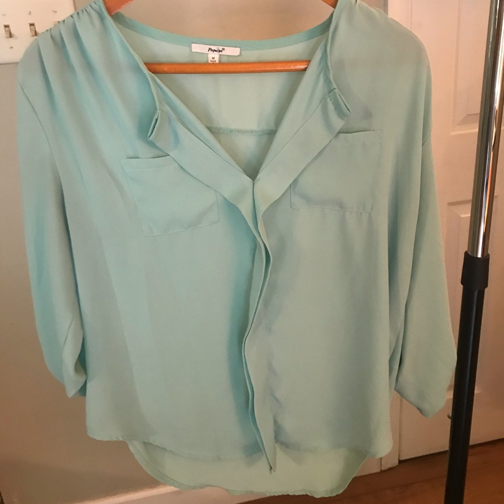 Papaya Mint Green Long Sleeve Blouse